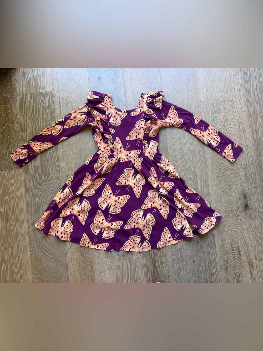 Tea Collection Purple Butterfly Print Long-Sleeve Dress